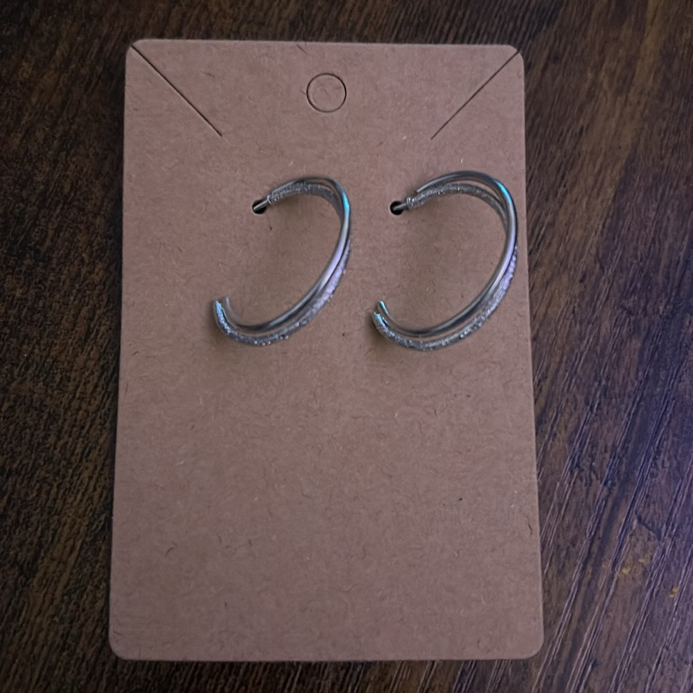 Silver-Tone Textured Open Hoop Earrings - Women's Jewelry